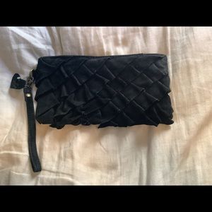 Vintage black genuine leather clutch purse